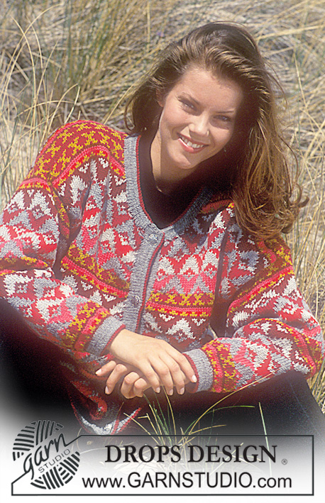 DROPS 35-12 - Rozpinany sweter na drutach, z geometrycznym żakardem, z włóczki DROPS Karisma Superwash. Od S do L.