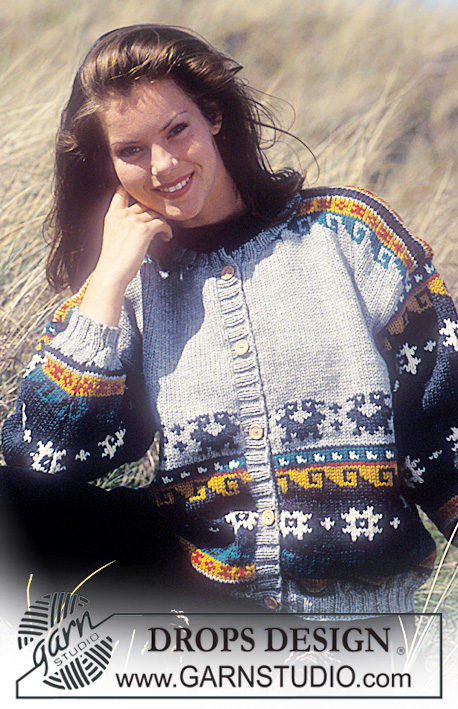 DROPS 35-6 - Rozpinany sweter na drutach, z żakardem w ptaki, z włóczki DROPS Alaska. Od S do L.