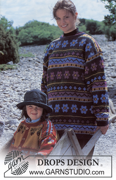 DROPS 39-17 - Sweter na drutach, z żakardem w kwiaty, z włóczki DROPS Karisma. Od S do L.
