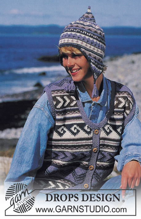 DROPS 39-20 - DROPS sleeveless jumper with pattern borders and hat in “Karisma”.  

