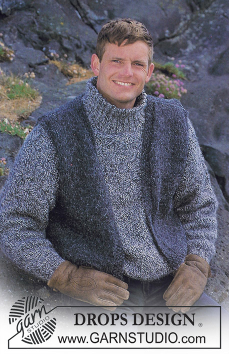 DROPS 39-23 - Męski sweter na drutach, ze ściegiem strukturalnym, kamizelka na drutach, z włóczki DROPS Fisherman, czapka na drutach z włóczki DROPS Alpaca.