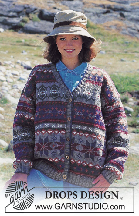 DROPS 40-10 - Damski lub męski rozpinany sweter na drutach, z żakardem norweskim, z włóczki DROPS Alaska. Od S do L.