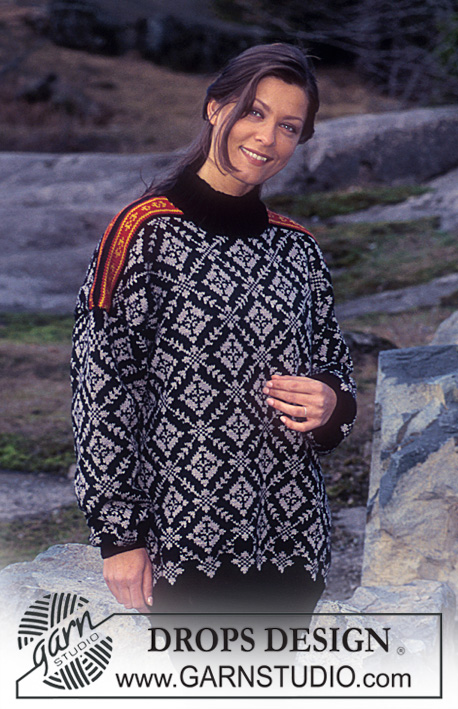 DROPS 47-19 - Sweter na drutach, z żakardem, z włóczki DROPS Alpaca. Od S do L.