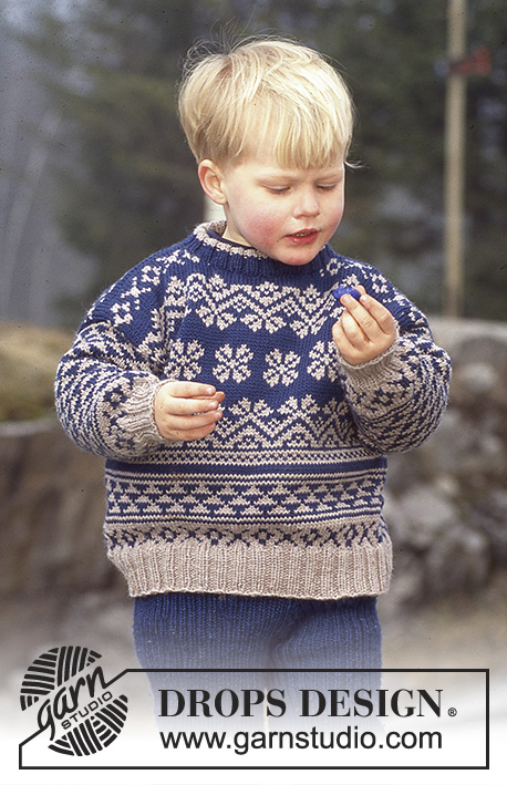 Lille Otto / DROPS 47-5 - DROPS tröja till barn i Karisma med nordisk mönsterbårder.