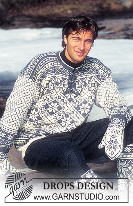 DROPS 47-6 - DROPS Jumper for men with pattern borders, mittens and socks in Karisma Superwash.