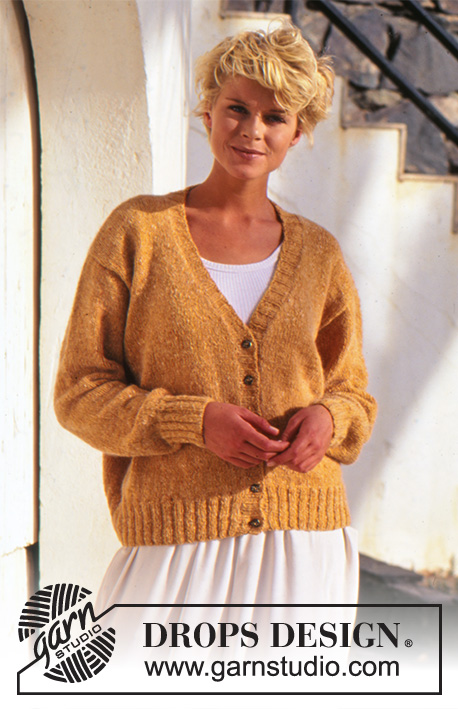 Autumn’s Gold / DROPS 51-6 - Rozpinany sweter na drutach, z włóczki DROPS Karisma Angora Tweed lub DROPS Sky lub DROPS Soft Tweed
