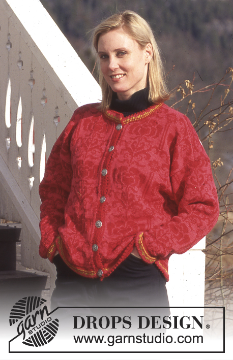 DROPS 52-12 - Rozpinany sweter na drutach z włóczki DROPS Alpaca, z żakardem w kwiaty