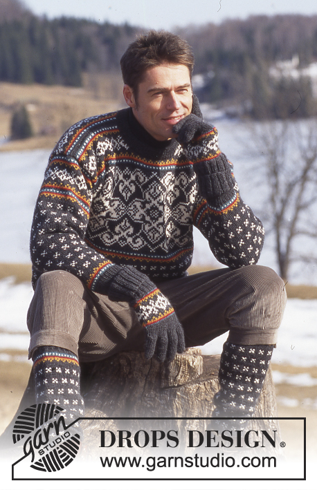 Henrik / DROPS 52-2 - DROPS Sweater for men, Gloves and socks in Karisma Superwash