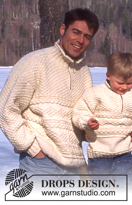DROPS 52-24 - Damski lub męski sweter na drutach, z włóczki DROPS Alaska, ściegiem strukturalnym, z wykończeniem dekoltu na suwak
