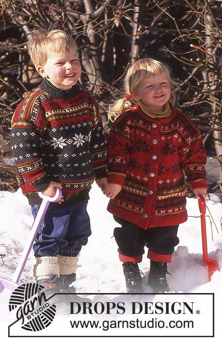 DROPS 52-30 - Dziecięcy rozpinany sweter na drutach, z żakardem w róże, z włóczki DROPS Karisma Superwash.