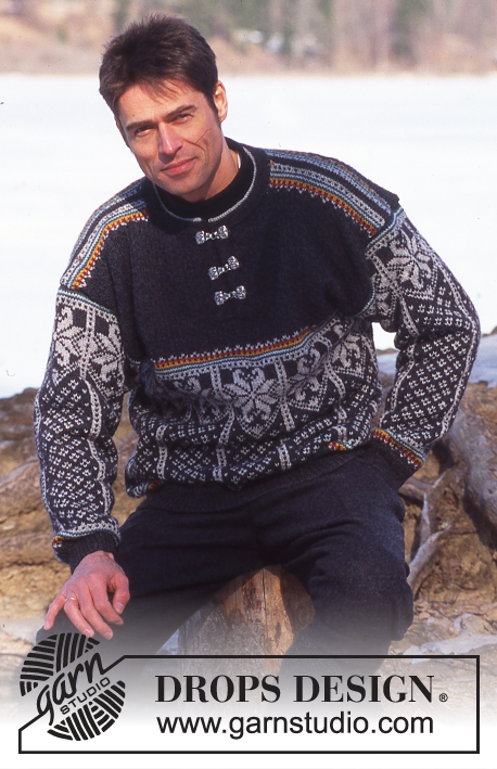 DROPS 52-4 - Damski lub męski sweter na drutach z włóczki DROPS Karisma Superwash, z żakardem i karczkiem ściegiem strukturalnym. Skarpetki ściegiem strukturalnym.