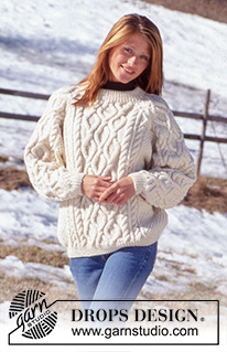 Comforting Cables / DROPS 52-8 - Irlandzki sweter na drutach, w wersji damskiej lub męskiej, z włóczki DROPS Alaska, z reglanowymi rękawami.