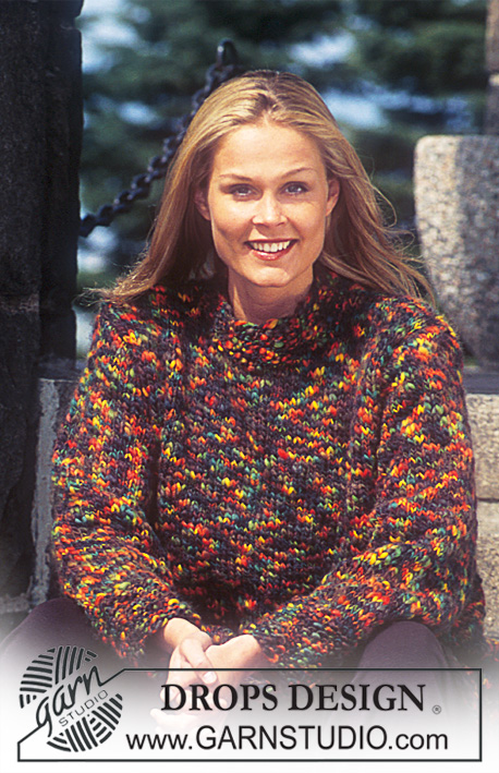 DROPS 53-19 - DROPS Sweater with Double Seed Stitch borders in Ull-Flamé.  Short or long model.