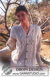 Summertime Twist / DROPS 55-18 - DROPS Cardigan in Angora-Tweed with cables and scarf collar.
