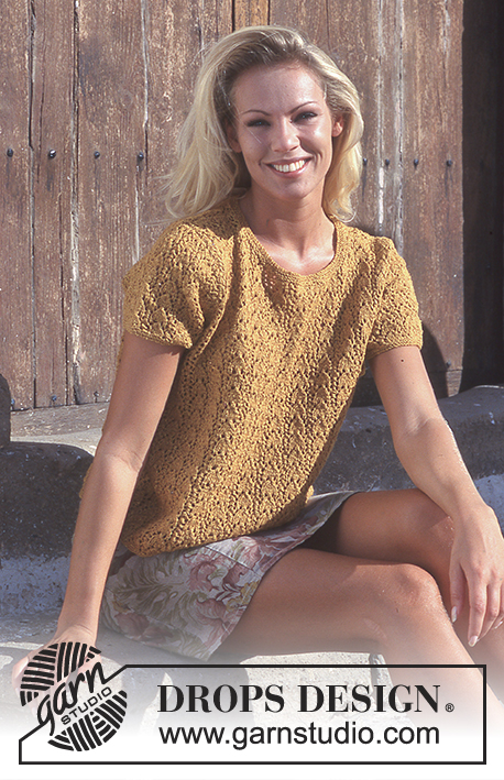 Smile & Shine / DROPS 56-19 - Søt DROPS genser i Silke-Tweed eller Alpaca med hullmønster og korte ermer