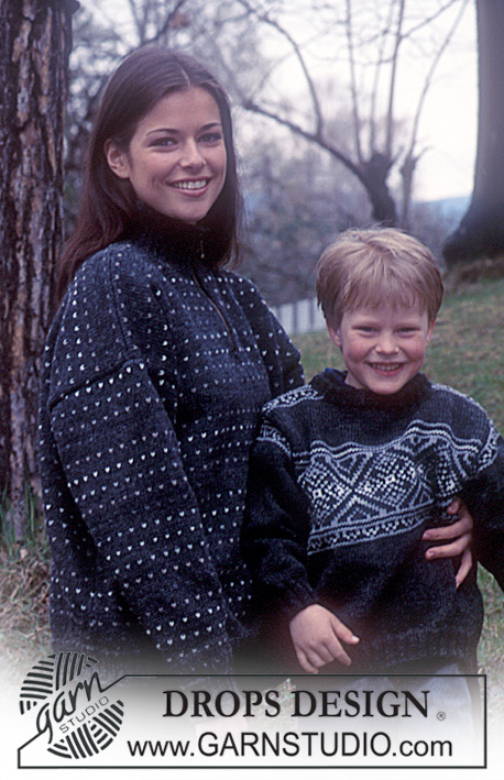 DROPS 59-10 - Damski, męski i dziecięcy sweter na drutach z włóczki DROPS Karisma, z żakardem islandzkim, z suwakiem przy dekolcie. Rozmiary damskie: S-L, męskie: S-XXL, dziecięce: 2-14 lat.