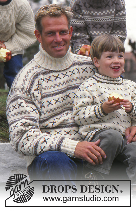 DROPS 59-7 - Strikket genser til dame, herre og barn i DROPS Alaska. Arbeidet strikkes med nordisk Islender mønster. Dame størrelse S – L. Herre størrelse S – XXL. Barne størrelse 2 – 14 år.