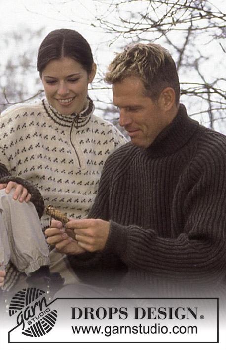 DROPS 59-8 - Pull tricoté pour femme, homme et enfant, en DROPS Karisma, avec jacquard nordique islandais – avec ou sans col zippé. Taille femme: du S au L. Taille homme: du S au XXL. Taille enfant: Du 2 au 14 ans.