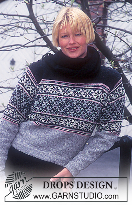 DROPS 62-15 - Sweter na drutach, z żakardem w gwiazdy, z włóczki DROPS Silke Tweed.