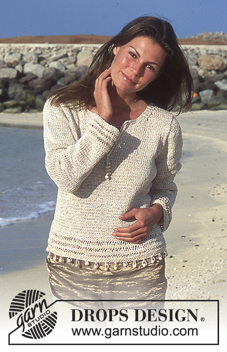 Seasons in the Sand / DROPS 68-1 - DROPS Pullover in Ribbon and Den-M-Nit or Bomull-Lin and Belle with beads.