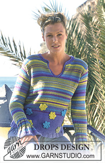 Springs Surrender / DROPS 68-17 - DROPS jumper in Paris and Muskat with stripes and crochet flowers