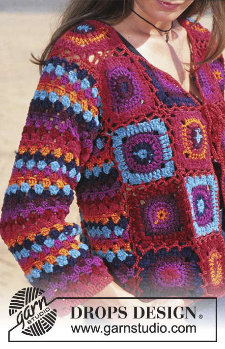 Bohemian Sunset / DROPS 68-21 - Rozpinany sweter na szydełku z włóczek DROPS Tynn Chenille i Muskat