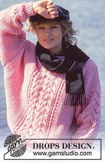Flying Flamingos / DROPS 7-6 - Sweater with cables and lace pattern mid front in DROPS Alaska