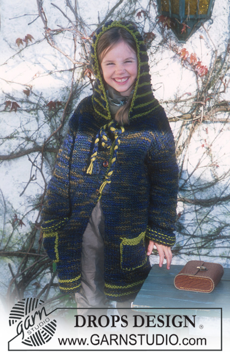 DROPS 70-12 - Chaqueta con capucha a punto para niños en DROPS “Ull-Flamé” y “Alaska.
