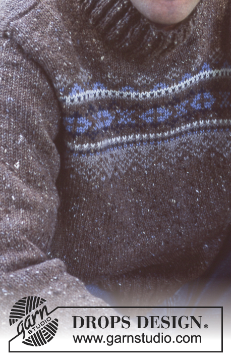 DROPS 70-19 - DROPS bluse til herre i «Ull-Tweed» med nordisk mønsterbort i «Karisma Superwash».