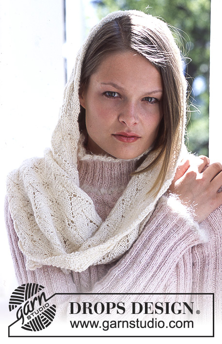 Happy Pastels / DROPS 70-5 - DROPS Ribbed pullover in Angora-Tweed and Puddel.  Lace scarf in Alpaca.