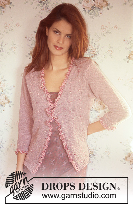 Tickled Pink / DROPS 74-12 - Knitted DROPS jacket with ¾-length sleeves and crochet ruffled edges in Silke-Tweed and Cotton Viscose
