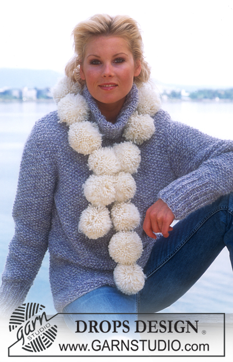 DROPS 76-1 - DROPS Pullover in Angora-Tweed and Vivaldi or Lima and Brushed Alpaca Silk. Pompom scarf in Alaska and Vienna or Alaska and Melody.
