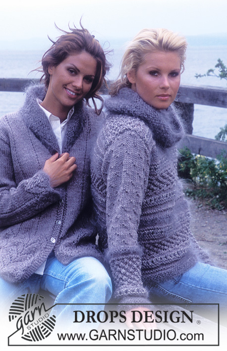DROPS 76-10 - DROPS Sweater with textured pattern and large collar in Alaska, Vienna and Silke-Tweed.