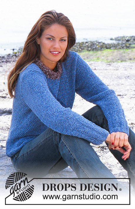 Playing the Blues / DROPS 76-15 - Knitted pullover in DROPS Passion with neck in DROPS Puddel or use DROPS Melody and DROPS Alpaca Boucle. Size: S-XXL