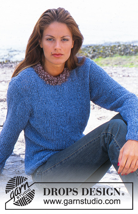 Playing the Blues / DROPS 76-15 - Knitted pullover in DROPS Passion with neck in DROPS Puddel or use DROPS Melody and DROPS Alpaca Boucle. Size: S-XXL