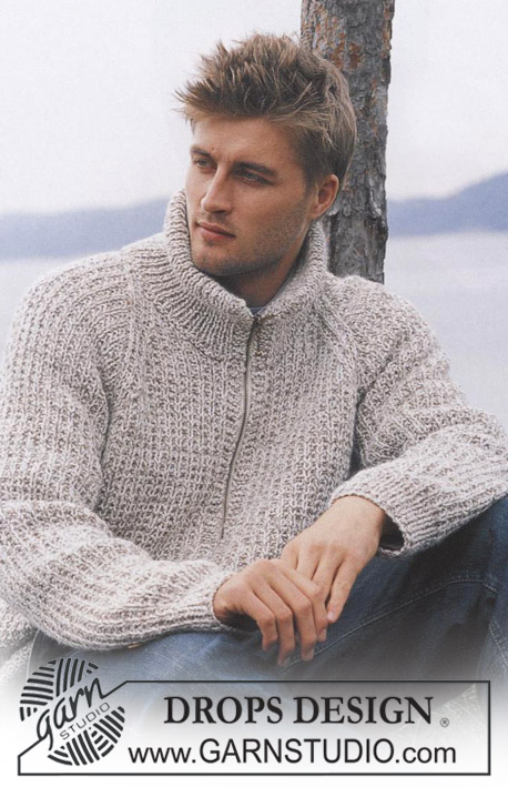 Richard / DROPS 85-13 - Knitted jacket for men, with raglan, high neck and zipper in DROPS Karisma and DROPS Alpaca