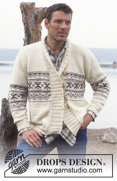Winter Lodge / DROPS 85-15 - Knitted jacket for men, with shawl collar and Nordic pattern in DROPS Alaska