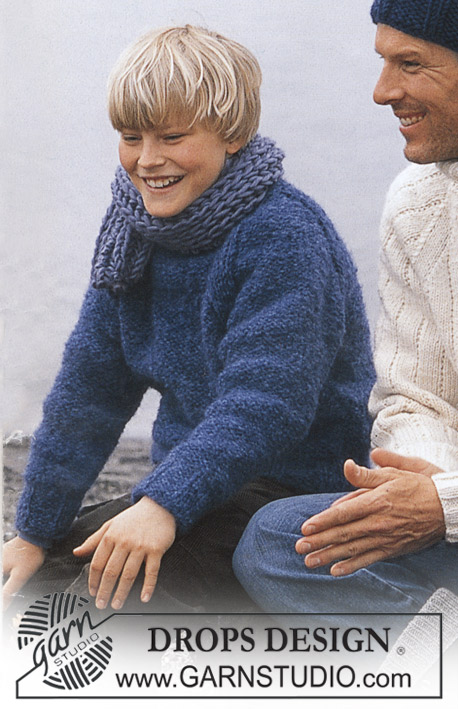 DROPS 85-22 - Set of knitted men's jumper with raglan and scarf in English rib in DROPS Highlander or DROPS Snow