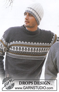 Outdoors / DROPS 85-5 - Men's knitted pullover with Nordic pattern in DROPS Karisma, plus hat in rib, in DROPS Alaska