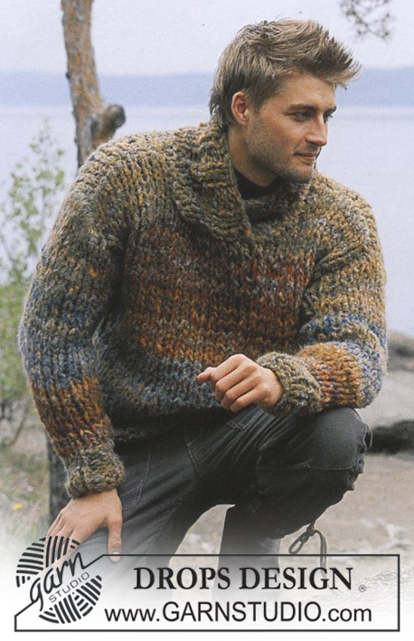 DROPS 85-9 - Men's knitted sweater with shawl collar in 2 strands DROPS Highlander 