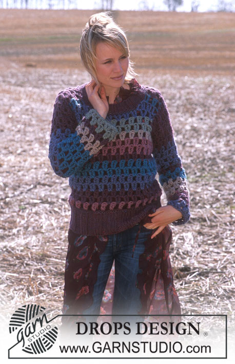 DROPS 91-19 - DROPS Crochet jumper with knitted rib in Snow 