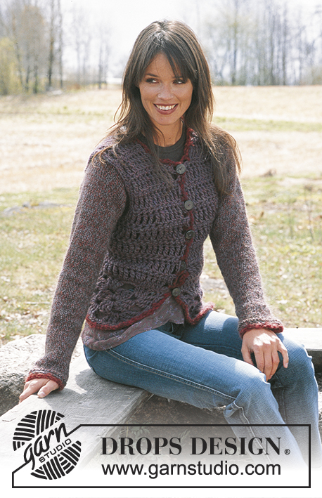 DROPS 92-22 - Crocheted cardigan in Snow with knitted sleeves in Alpaca, Silke-Tweed and Vivaldi and crocheted edges in Highlander