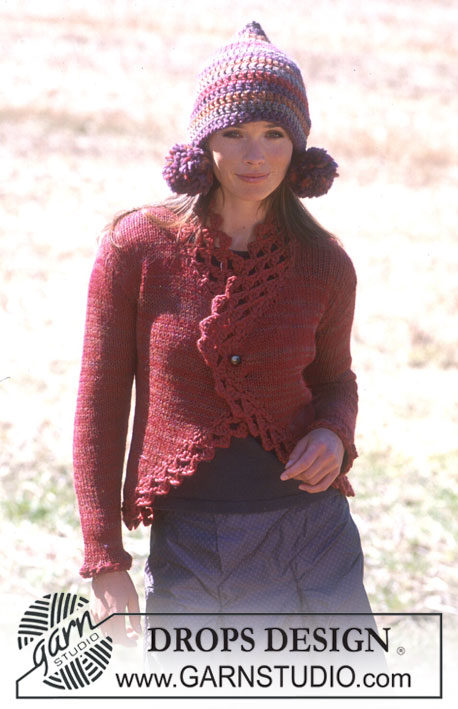 DROPS 92-8 - Cardigan in Alpaca and Snow, Crocheted Hat in Snow