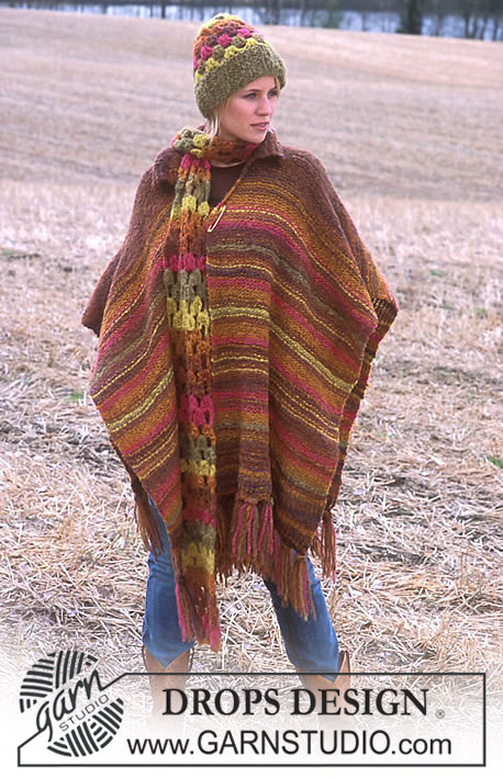 DROPS 93-32 - Serape, crocheted hat and scarf