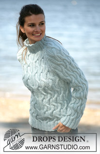 Irish Mint / DROPS 96-5 - DROPS Jumper with cable pattern and raglan sleeve in Snow