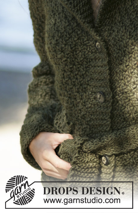 DROPS 97-2 - Tailored cardigan with belt in moss stitch, in DROPS Snow
