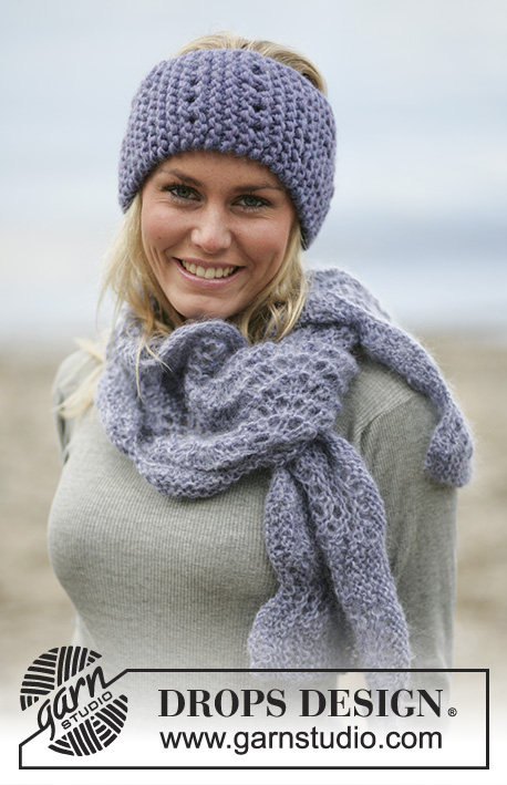 Lavender Muse / DROPS 98-20 - DROPS Head band and scarf in Snow