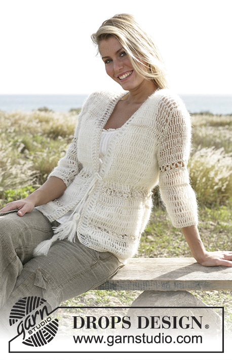 Sandrine / DROPS 99-10 - DROPS Crochet jacket with ¾ sleeves in “Vivaldi” and Cotton Viscose. Sizes S - XXL