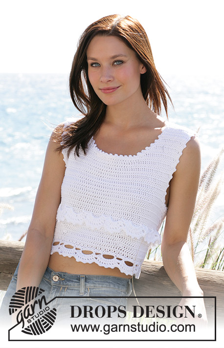 Country Charm / DROPS 99-15 - DROPS crochet top with mussel shaped border in Muskat