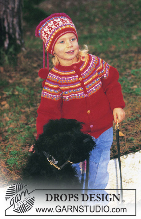 Jeannie's Joy / DROPS Baby 10-13 - Veste style norvégien DROPS avec empiècement et bonnet en Camelia